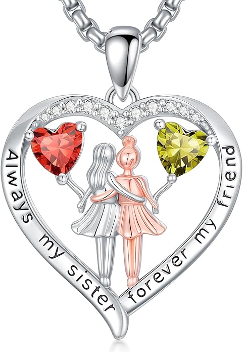 Always My Sister Forever My Friend Birthstone Pendant Necklace Women Jewelry Christmas Valentine Mothers Day Birthday Gifts for Women Sister From Sister