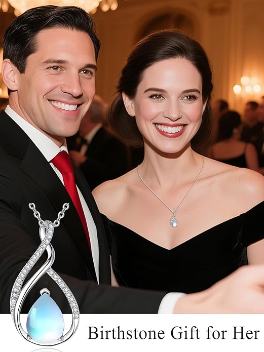 Teardrop Birthstone Necklace for Women 925 Sterling Silver Pear-Shaped Pendant Anniversary Mother's Day Birthday Jewelry Gifts for Her