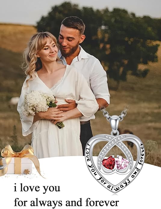 Birthstone Necklaces for Women I Love You for Always and Forever Heart Pendant Necklace Anniversary Jewelry Christmas Valentine Mothers Day Birthday Gifts for Her Wife Girlfriend