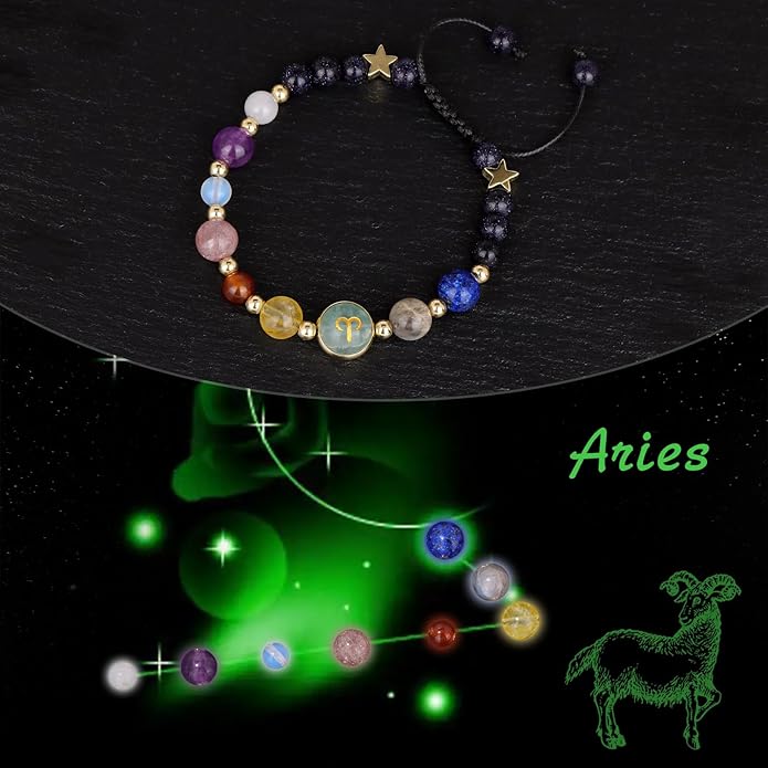 Zodiac Bracelets for Women Men,12 Constellations Healing Crystal Stone Beads Bracelet Birthday Zodiac Gifts Horoscope Spiritual Jewelry Bracelet Gifts
