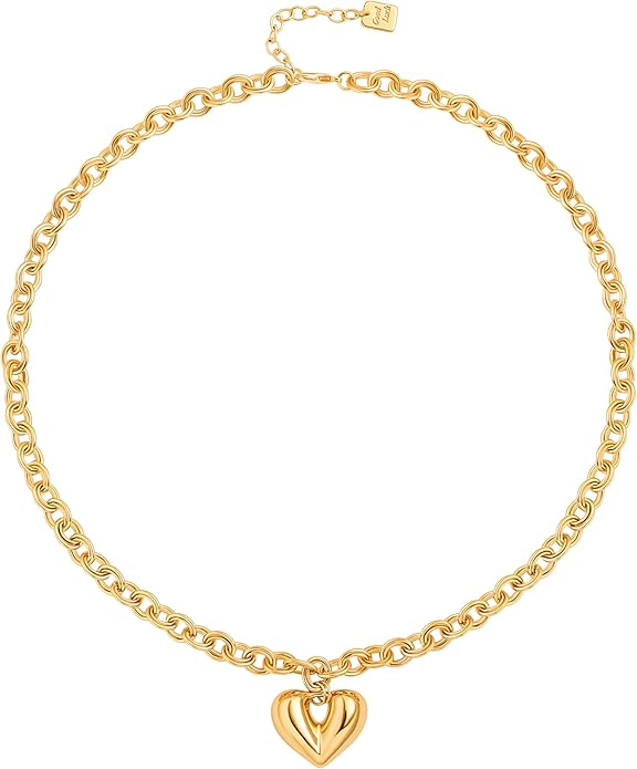 18k Gold Chain Link Necklace for Women, Baroque Pearl/Compass Pendant Necklace