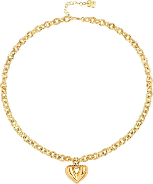 18k Gold Chain Link Necklace for Women, Baroque Pearl/Compass Pendant Necklace