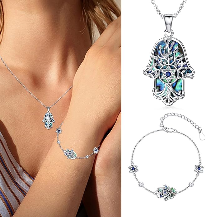 Hamsa Necklace 925 Sterling Silver Evil Eye/Lotus Flower/Star of David/Chai/Yin Yang Hamsa Hand Pendant Jewelry Hand of Fatima Gifts for Women