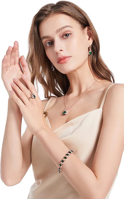 GZWHD Jewelry Set for Women Water Drop Cubic Zirconia Artificial Crystal Earrings Pendant Necklace Open Ring Tennis Bracelet Wedding Anniversary Birthday Engagement Gift for Bridesmaid Wife Girlfriend Friend