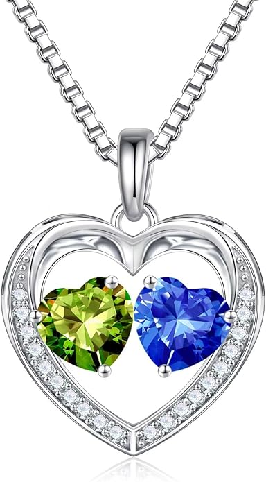 Iefil Birthstone Jewelry for Women - 925 Sterling Silver Birthstone Necklace, Anniversary Birthday Gifts for Women, Jewelry Gifts for Her Wife Mom Daughter