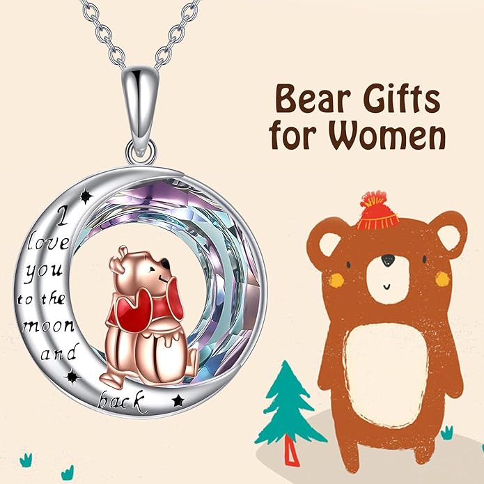 LILALO Bear Necklace Sterling Silver Moon Jewelry with I Love You To the Moon And Back Bear Gifts