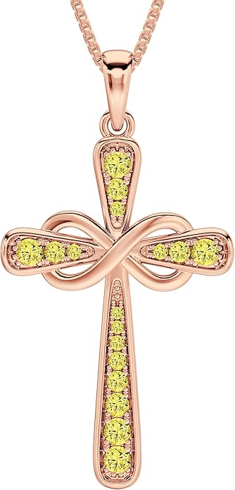 YL 925 Sterling Silver Cross Necklace for Women Halo Infinity Pendant Birthstone Jewelry for Mom