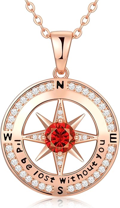 Compass Necklace Gifts for Women wife - S925 Sterling Silver Birthstone Necklaces for Women - Anniversary Birthday Gifts for Her Wife Girlfriend - Valentines Mom Mothers Day Christmas Gifts Jewelry for Women
