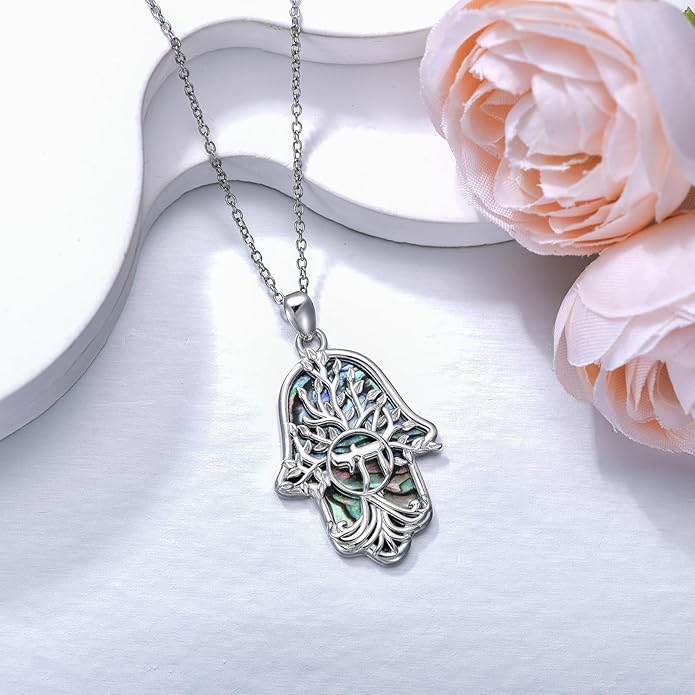 Hamsa Necklace 925 Sterling Silver Evil Eye/Lotus Flower/Star of David/Chai/Yin Yang Hamsa Hand Pendant Jewelry Hand of Fatima Gifts for Women