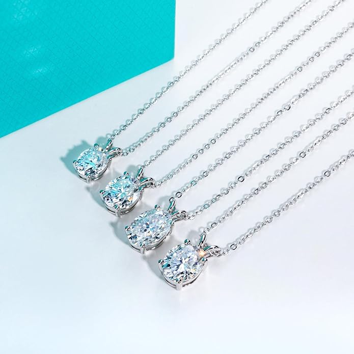 AnuClub Moissanite Pendant Necklace 2/3/4/5CT D Color VVS1 925 Sterling Silver Everyday Wear Necklace for Women Wife Her with Certificate, 40+2+3 Adjustable Chain