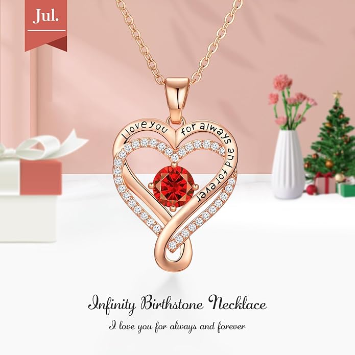 Infinity Heart Birthstone Necklace for Women Wife 18K Rose Gold Plated,Anniversary for Women Wife Her Birthday Gift for Girlfriend Mom Daughters, I Love You Women's Jewelry