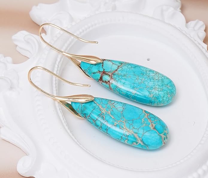 Natural Stone Earrings Waterdrop Stone Dangle Earrings for Women