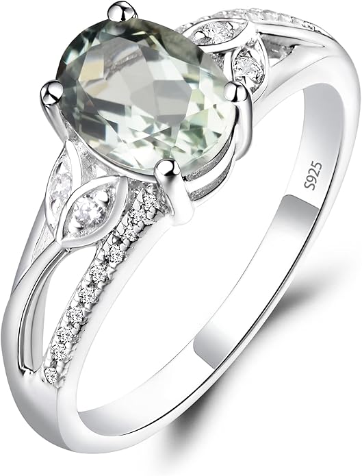 925 Sterling Silver Oval Shaped 8X6 MM Gemstone Ring Leaf Engagement Ring for Women Jewelry
