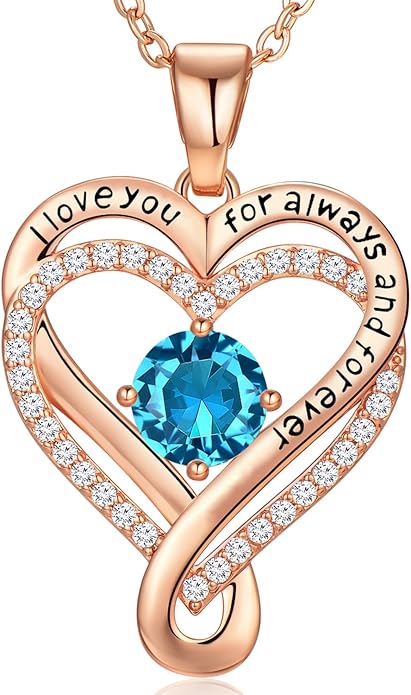 Infinity Heart Birthstone Necklace for Women Wife 18K Rose Gold Plated,Anniversary for Women Wife Her Birthday Gift for Girlfriend Mom Daughters, I Love You Women's Jewelry
