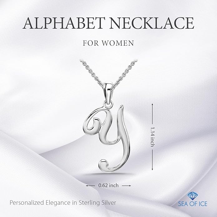 SEA OF ICE Letter Initial Necklace, Alphabet Letter Pendant Necklace, Sterling Silver, Gold, Rose Gold Necklace for Women, Elegant Initial Necklaces, Personalized Custom Women's Necklaces
