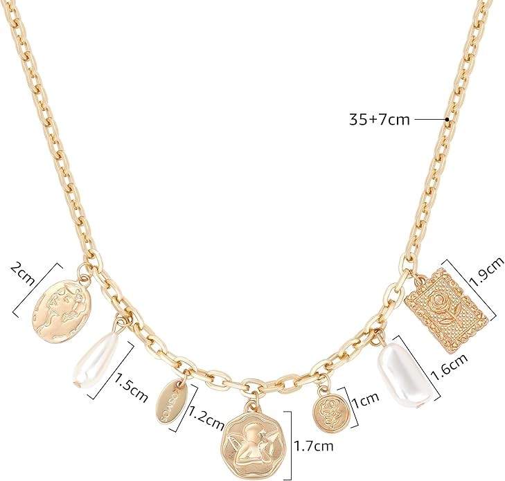 Charm Necklace for Women Gold Evil Eye Sun Moon Flower Coin Pendant Necklace Dainty Paperclip Chain Vintage Luck Amulet Choker Necklaces Celestial Jewelry Gift