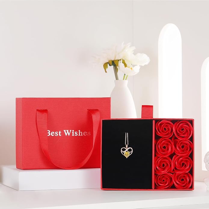 Rose Gold Birthstone Necklaces Heart Birthstone Pendant Necklaces For Women Valentine's Day Mother's Day Anniversary Christmas Gifts