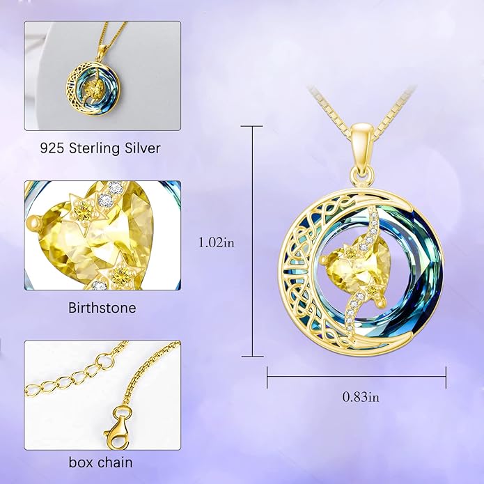 TOUPOP Birthstone Necklace 925 Sterling Silver Moon and Star Pendant with Blue Crystal Celtic Moon Jewelry Birthday Christmas Gifts for Women Mom Wife Her Daughter