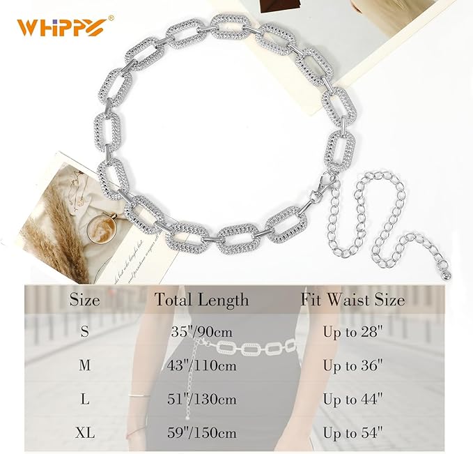WHIPPY Metal Waist Chain Belt Women Adjustable Body Link Belts Ladies Fashion Chain for Jeans Dress