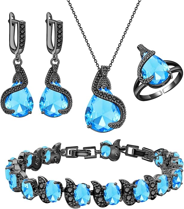 GZWHD Jewelry Set for Women Water Drop Cubic Zirconia Artificial Crystal Earrings Pendant Necklace Open Ring Tennis Bracelet Wedding Anniversary Birthday Engagement Gift for Bridesmaid Wife Girlfriend Friend