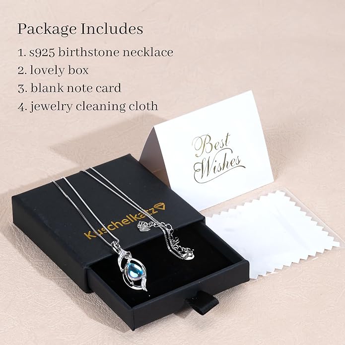 Birthstone Necklace for Women, Gemstone Sterling Silver Necklace for Girlfriend, Mom Birthday Gifts for Women, Gifts for Wife Anniversary, Christmas Gifts