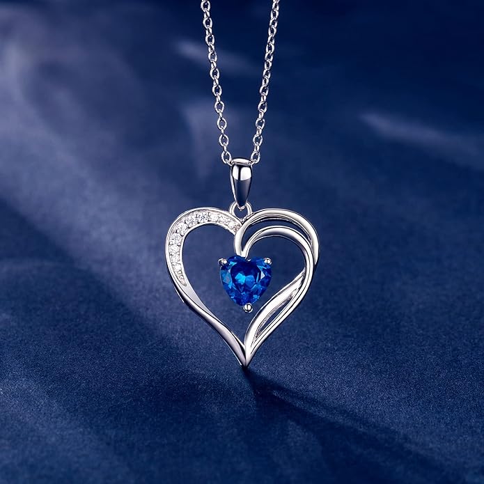 925 Sterling Silver Heart Necklace for Women Birthstone Necklace Silver Jewelry for Womens Jewelry Gifts for Women Her Mom