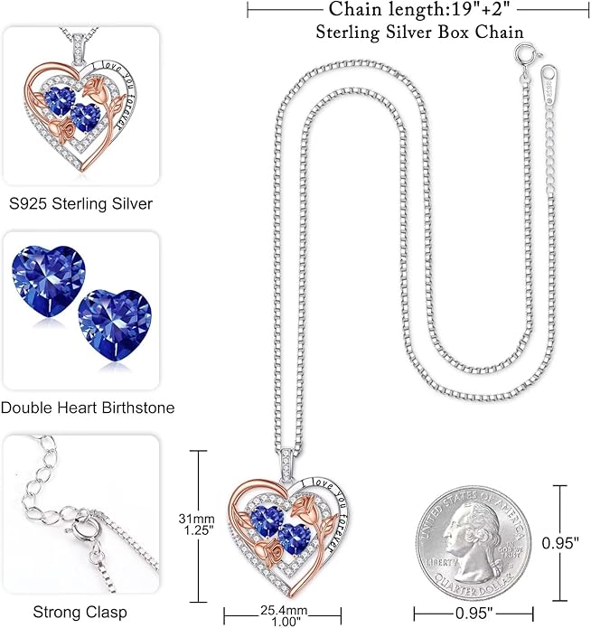 Iefil Birthstone Necklace for Women - Sterling Silver Birthstone Necklace Anniversary Birthday Gifts for Her Wife Mom Daughter