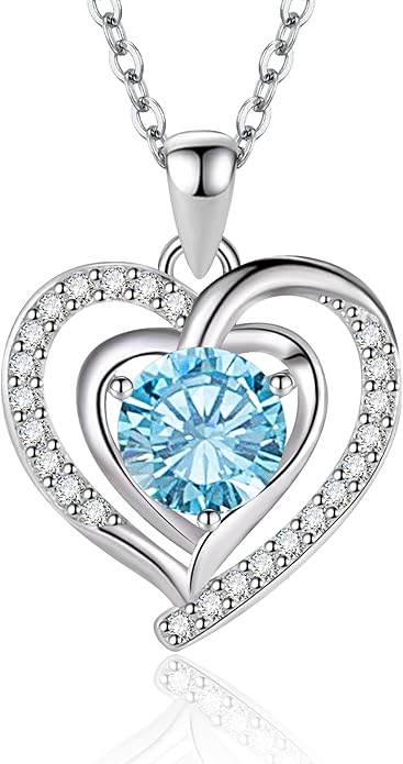 Heart Necklace, I Love You Always & Forever, Birthstone Cubic Zirconia Pendant, Gift for Women