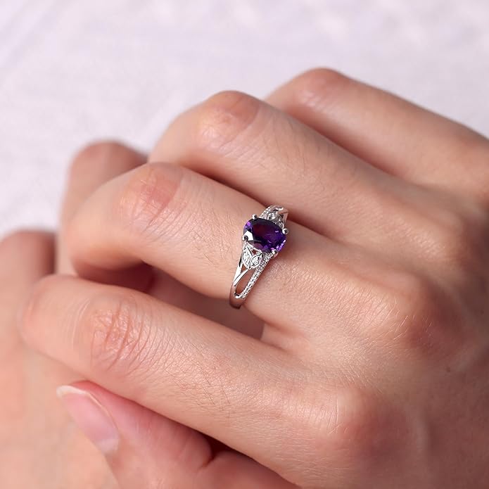 925 Sterling Silver Oval Shaped 8X6 MM Gemstone Ring Leaf Engagement Ring for Women Jewelry