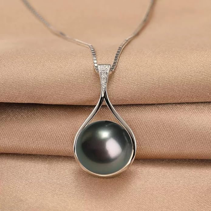 Gifts for Women-Tahitian-Black-Pearl-Necklace-Gift for Wife Wedding Birthday Anniversary-Mom Girlfriend Her Mothers Day Valentines Day Christmas-18K Gold Plated Sterling Silver Pearl Pendant NO026