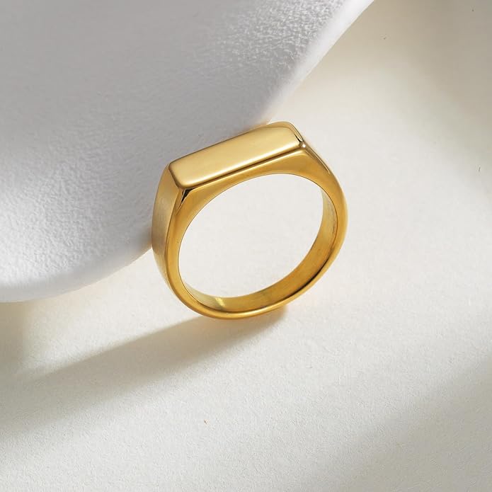 Mens Signet Rings Stainless Steel Pinky Ring for Men Women Silver/Black/Gold Square Cool Finger Ring, Gift for Dad Husband