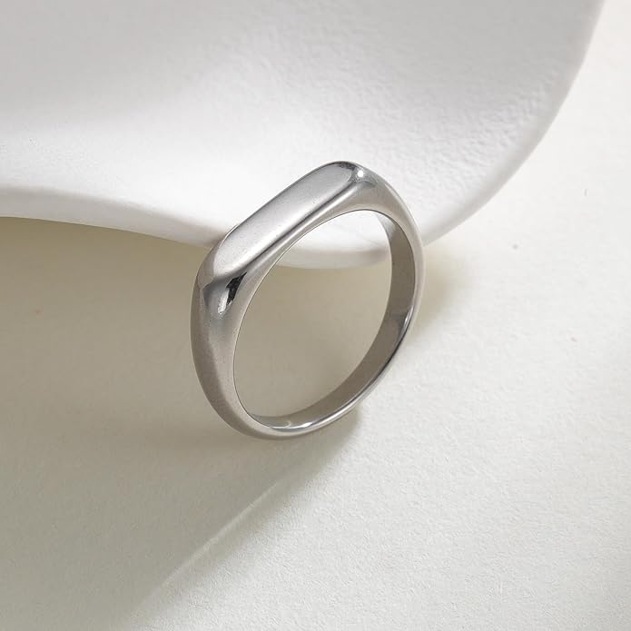 Mens Signet Rings Stainless Steel Pinky Ring for Men Women Silver/Black/Gold Square Cool Finger Ring, Gift for Dad Husband