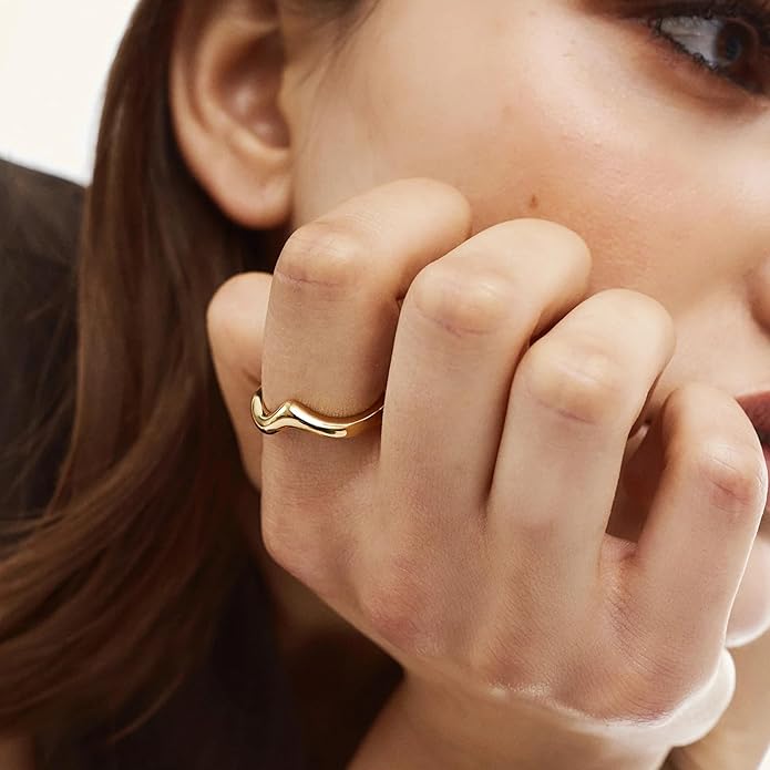 Hey Harper Gold Ring for Women - Gold Plated Stacking Waterproof & Sweatproof Jewerly Ring - Everday Non Tarnish Cute Fashion Circle Rings