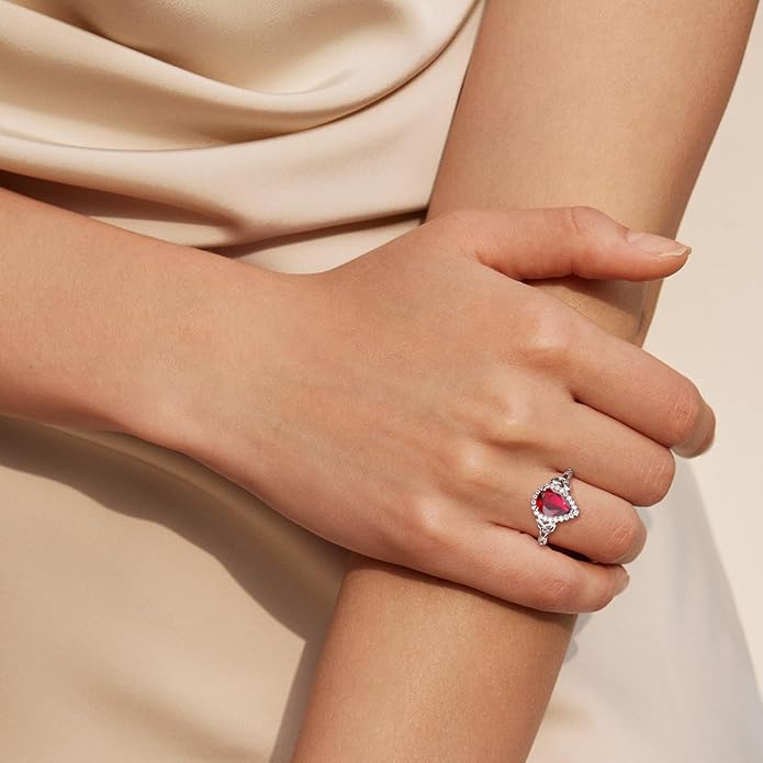 DAYBYDAY Celtic Birthstone Rings for Women 925 Sterling Silver Heart/Round/Pear/Oval Created Gemstone Moissanite Halo Engagement Promise Rings for Her Wife Birthday Anniversary Wedding Jewelry