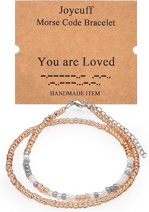 Birthday Gifts for Women Layered Morse Code Bracelets for Mom Aunt Friends Wife Her Beaded Strand Bracelet