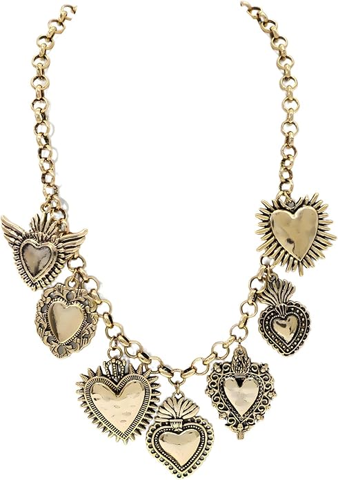 Chunky Retro Heart Necklace for Women Antique Layer Beach Ocean Moon Stars Western Boho Charm Necklaces Retro Link Chain Jewelry