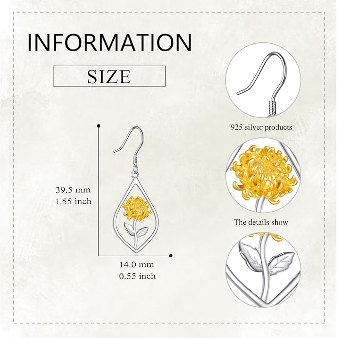 Scottish Thistle/Sunflower/Violet/Daffodil/Orchid Earrings Sterling Silver Flower Dangle Dangling Drop Boho Earrings Jewelry Gifts for Women