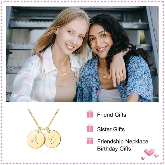 Two Initial Necklace for Women, 14K Gold Plated Dainty You and Her Initial Necklace Relationship Jewelry Mothers Day Valentines Gifts for Women Mom Friend Sister Her Birthday