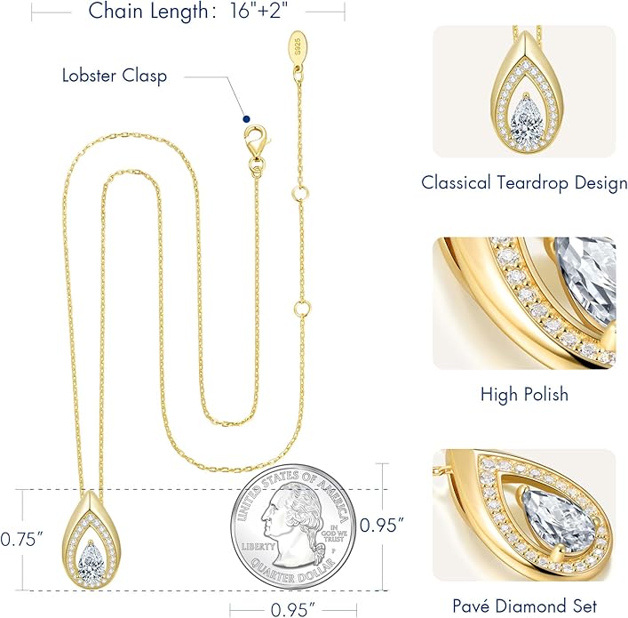 Kstyle 14K Gold Lab-Grown Moissanite/Emerald/Birthstone Pendant Necklaces for Women, Wife Girlfriend Daughter Mom Grandma Gifts, Dainty Birthday Jewelry for Her (925 Sterling Silver Base) Non Tarnish