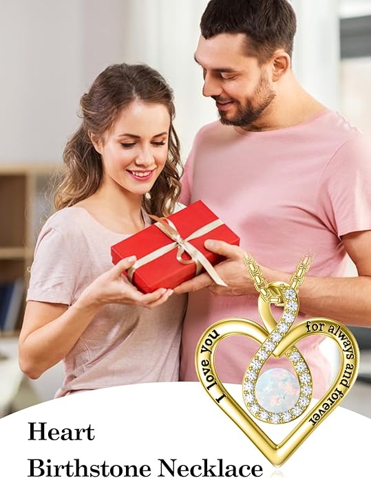I Love You For Always and Forever Birthstone Necklace Infinity Love Heart Pendant Jewelry Christmas Valentine Mothers Day Birthday Gifts for Women Her Wife Girlfriend
