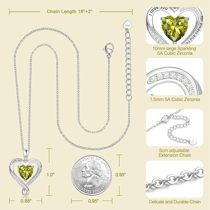 Birthday Gifts for Women Wife Infinity Heart Birthstone I Love You Necklace for Women S925 Sterling Silver Anniversary Wedding Gifts for Christmas Valentines Mothers Day Women's jewelry Diamond Pendant Necklaces Gift for Her Mom Daughter Grandma