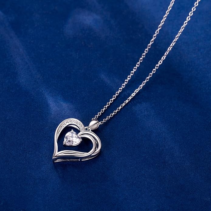 925 Sterling Silver Heart Necklace for Women Birthstone Necklace Silver Jewelry for Womens Jewelry Gifts for Women Her Mom