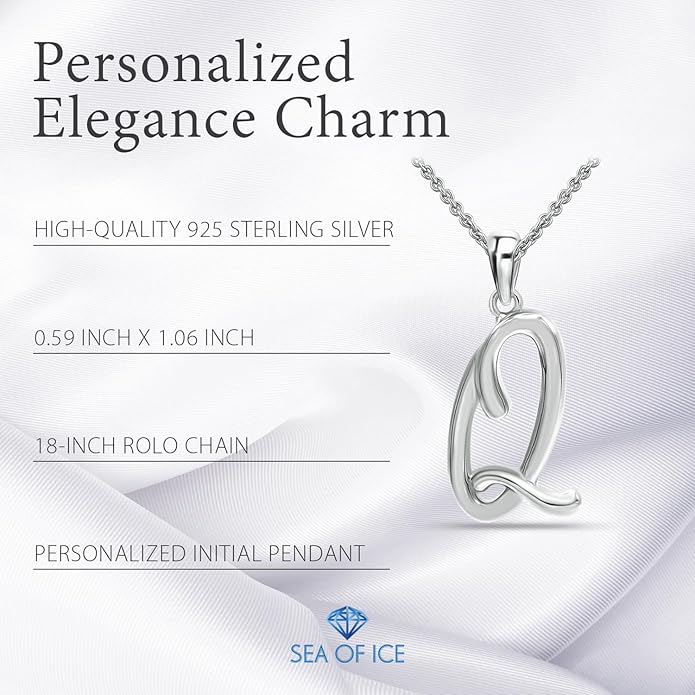 SEA OF ICE Letter Initial Necklace, Alphabet Letter Pendant Necklace, Sterling Silver, Gold, Rose Gold Necklace for Women, Elegant Initial Necklaces, Personalized Custom Women's Necklaces