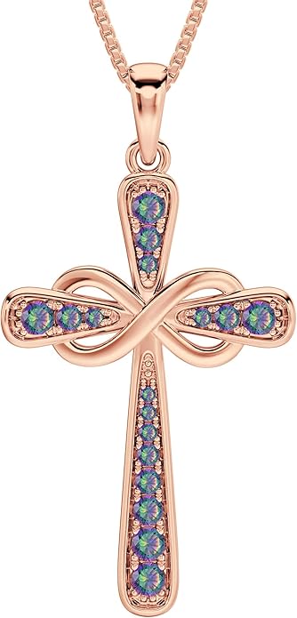 YL 925 Sterling Silver Cross Necklace for Women Halo Infinity Pendant Birthstone Jewelry for Mom