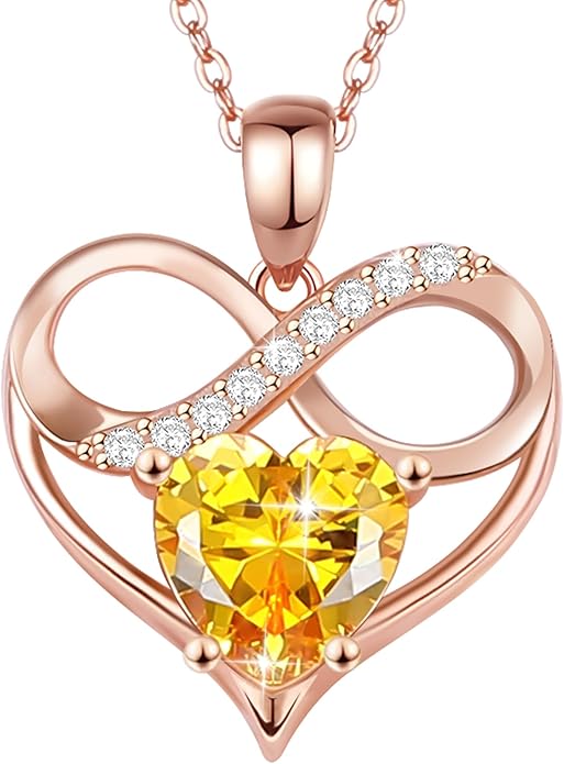 Rose Gold Birthstone Necklaces Heart Birthstone Pendant Necklaces For Women Valentine's Day Mother's Day Anniversary Christmas Gifts