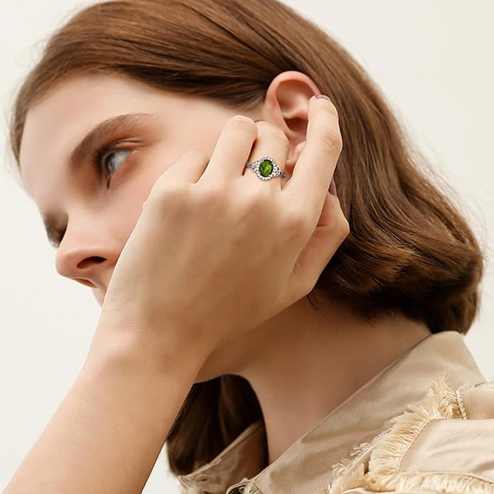 DAYBYDAY Celtic Birthstone Rings for Women 925 Sterling Silver Heart/Round/Pear/Oval Created Gemstone Moissanite Halo Engagement Promise Rings for Her Wife Birthday Anniversary Wedding Jewelry