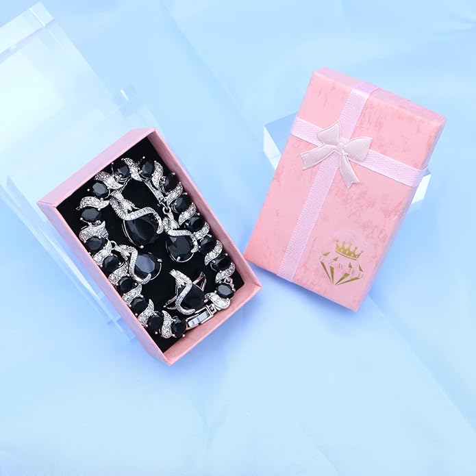 GZWHD Jewelry Set for Women Water Drop Cubic Zirconia Artificial Crystal Earrings Pendant Necklace Open Ring Tennis Bracelet Wedding Anniversary Birthday Engagement Gift for Bridesmaid Wife Girlfriend Friend