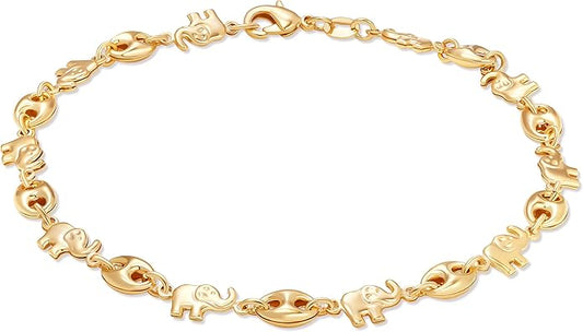 Barzel 18K Gold Plated Elephant Anklet For Women - Made In Brazil