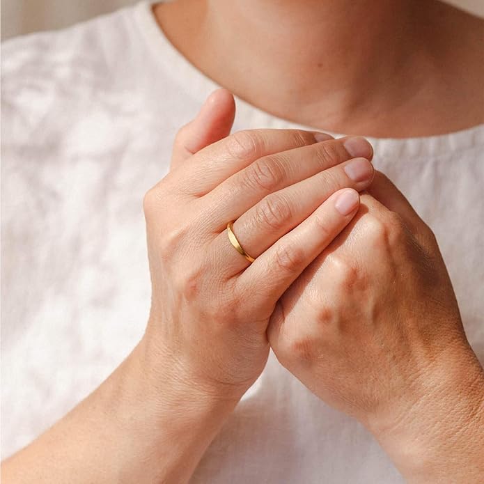 NOKMIT 1.5mm 14K Gold Filled Slim Signet Rings Thin Croissant Pinky Ring for Women Girls Dainty Gold Twisted Stacking Statement Flat Ribbed Plain Band Comfort Fit Size 4 to 10