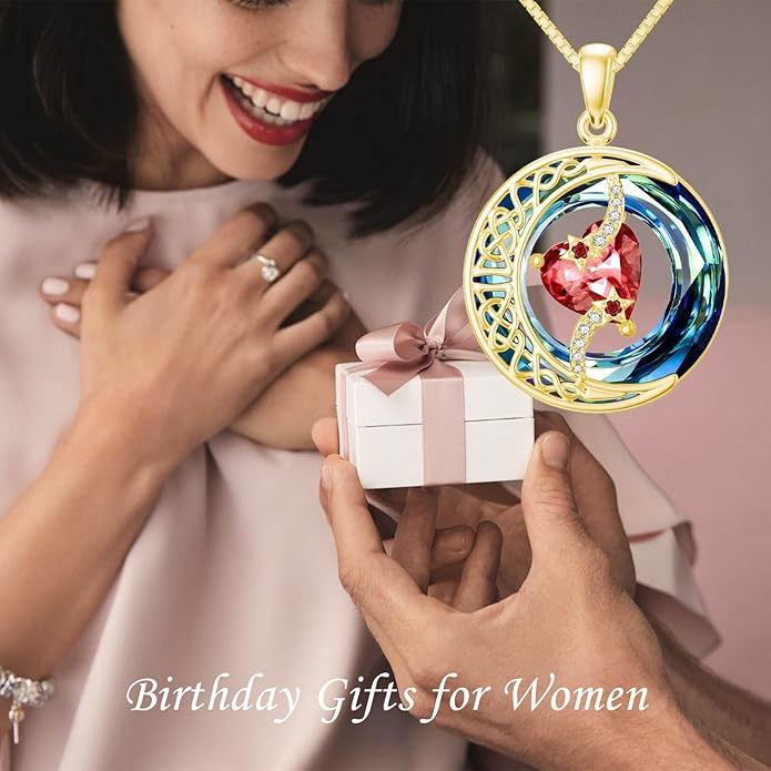 TOUPOP Birthstone Necklace 925 Sterling Silver Moon and Star Pendant with Blue Crystal Celtic Moon Jewelry Birthday Christmas Gifts for Women Mom Wife Her Daughter